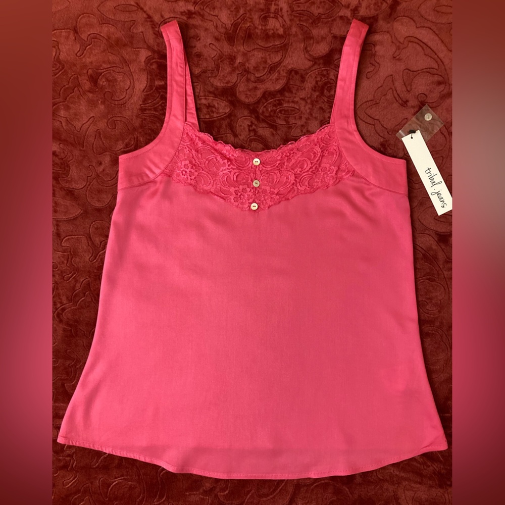 Pink Lace Trim Tank Top